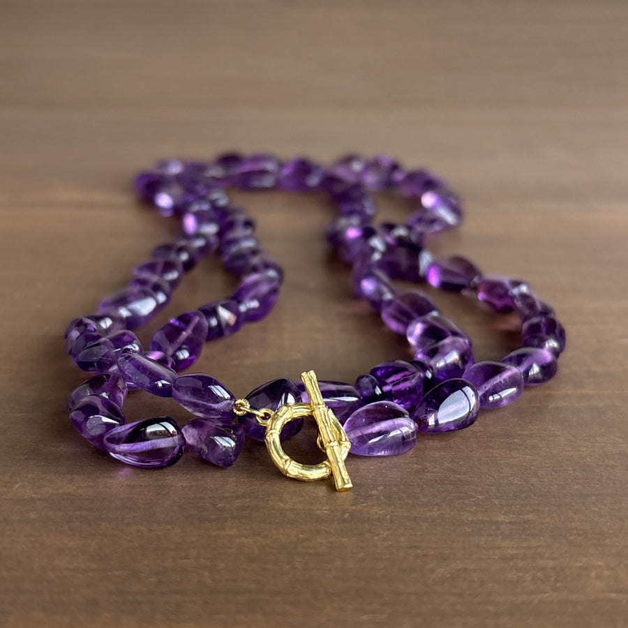 Long Amethyst Beaded Necklace
