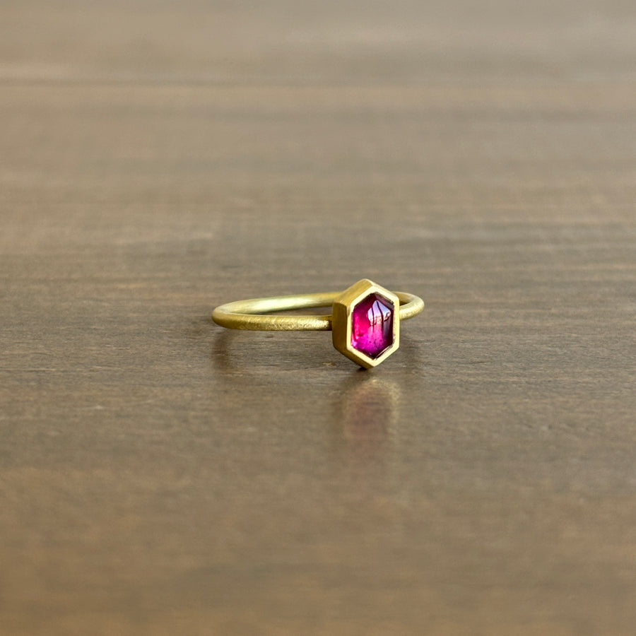 Petite Pink Tourmaline Cabochon Hexagon Ring