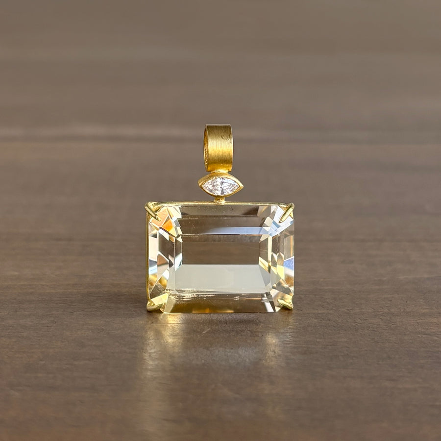 Emerald Cut Citrine Pendant with Marquise Diamond Detail
