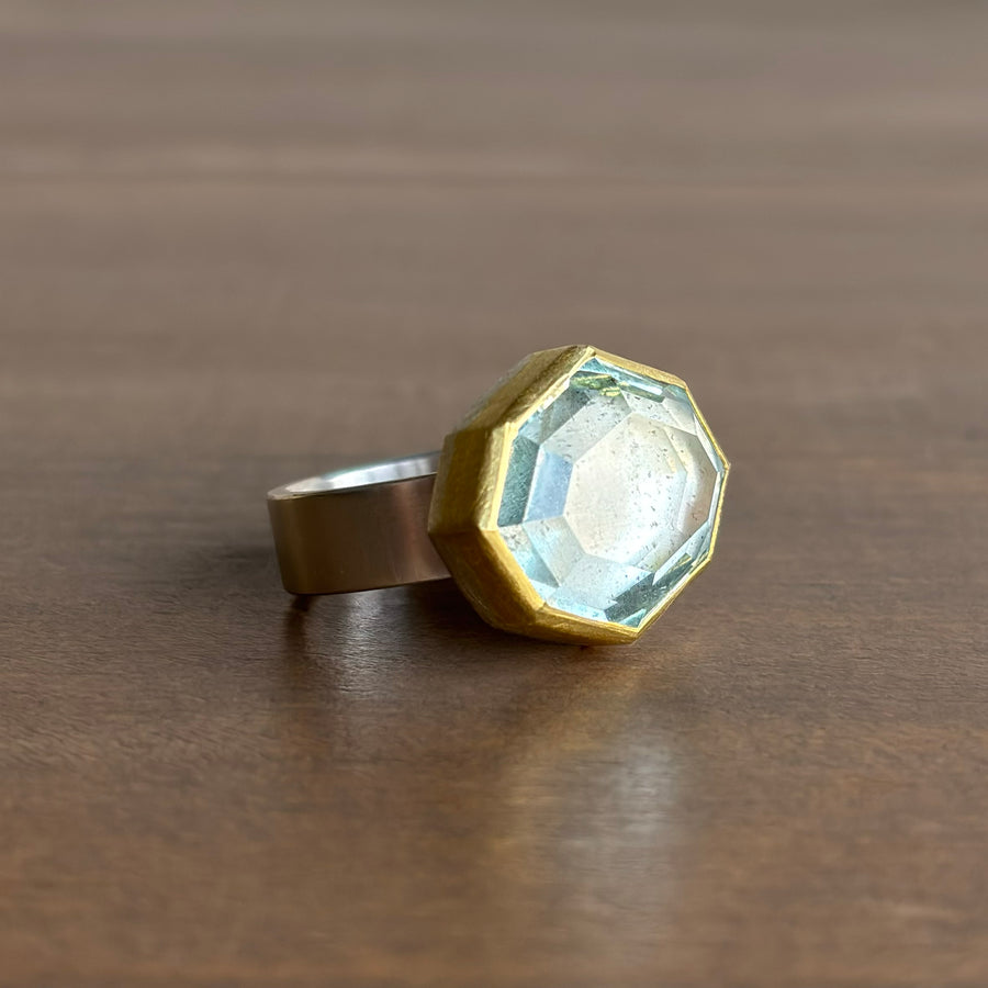 Large Aquamarine Tablet East-West Ring