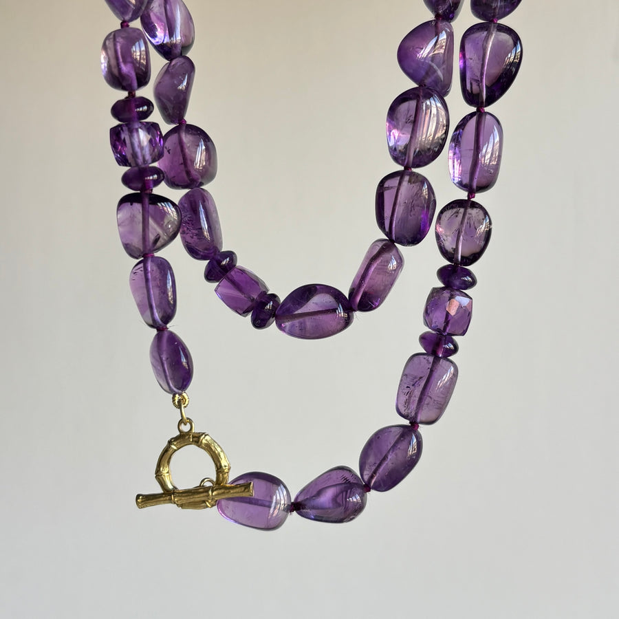 Long Amethyst Beaded Necklace