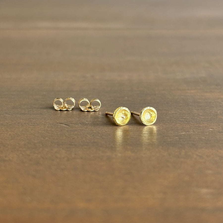 Medium Gold Carved Cup Stud Earrings