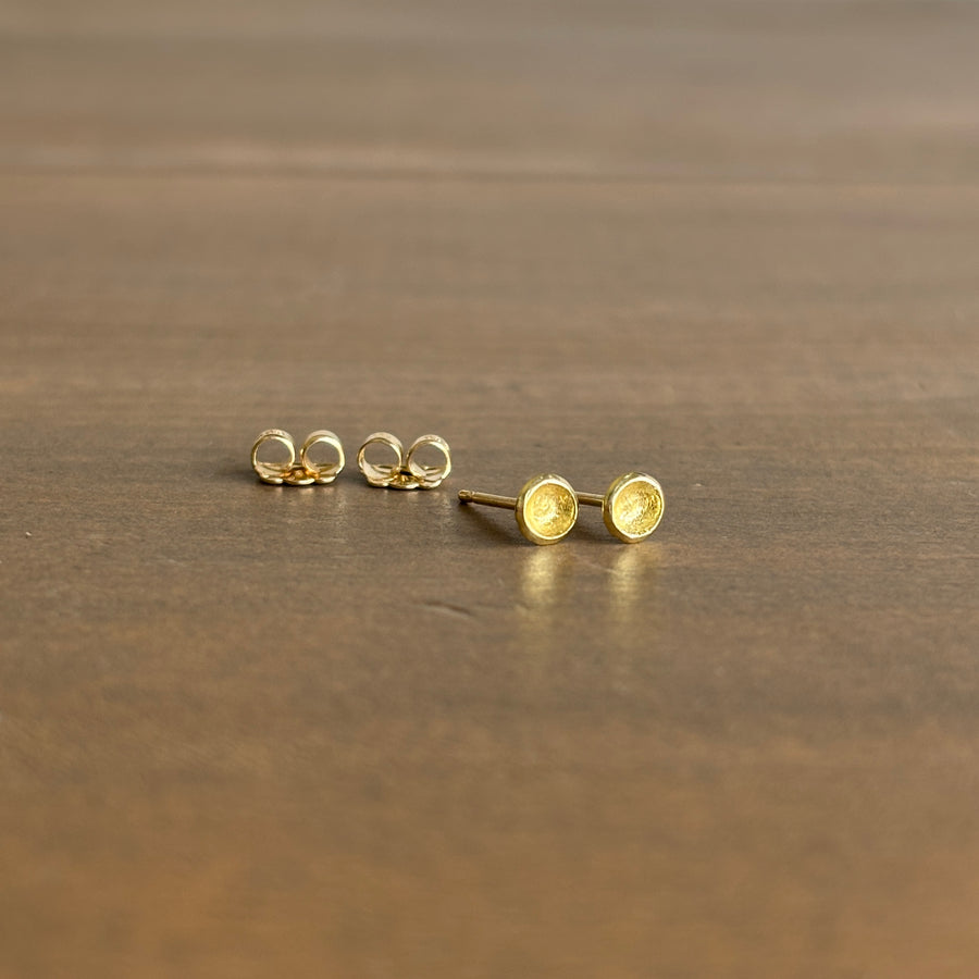 Small Gold Carved Cup Stud Earrings