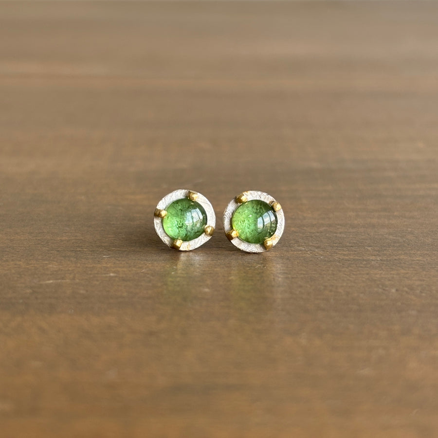 Carved Prong Set Green Tourmaline Stud Earrings