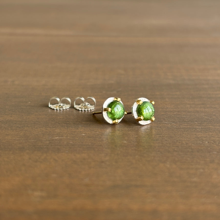 Carved Prong Set Green Tourmaline Stud Earrings