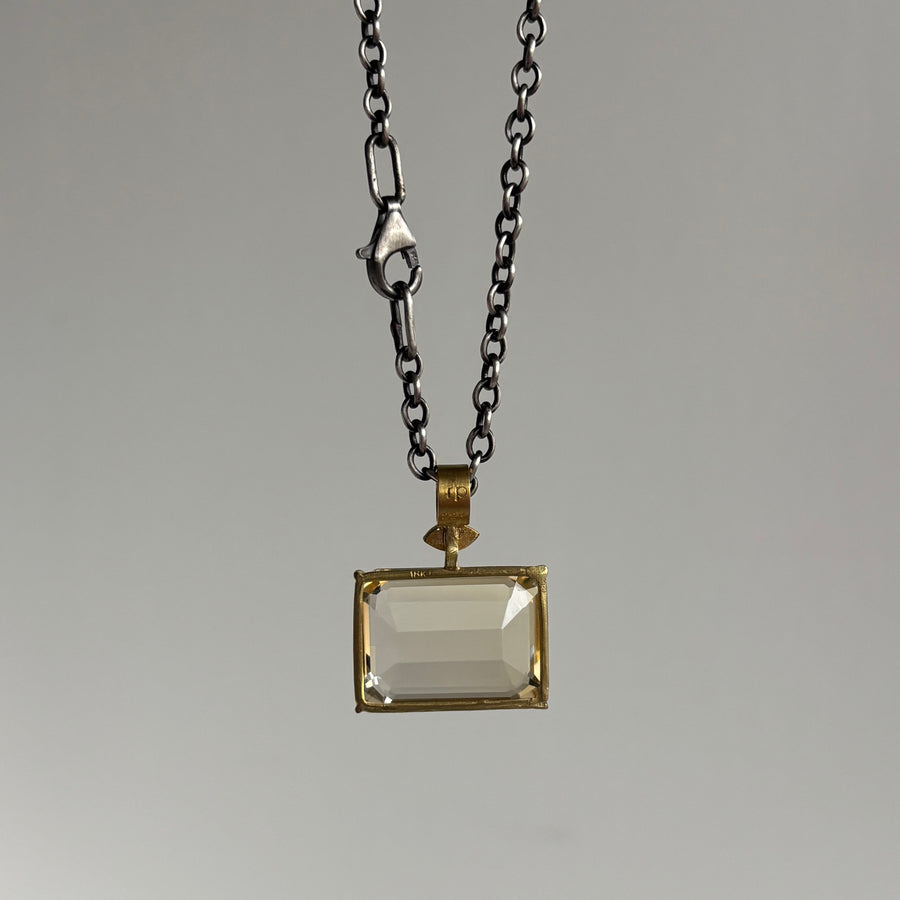 Emerald Cut Citrine Pendant with Marquise Diamond Detail