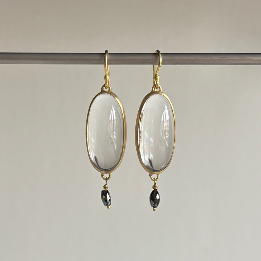Bezel Set Quartz Earrings with Black Diamond Detail