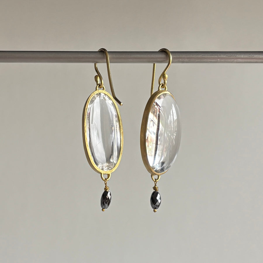 Bezel Set Quartz Earrings with Black Diamond Detail
