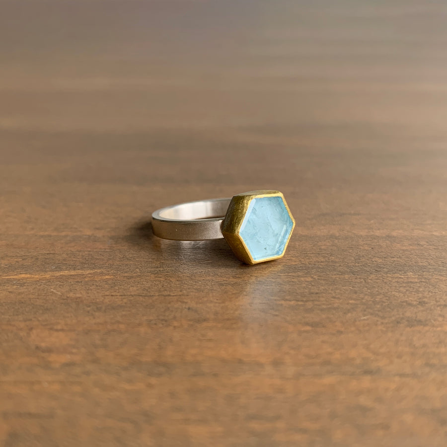 Aquamarine Hexagon Slice Ring