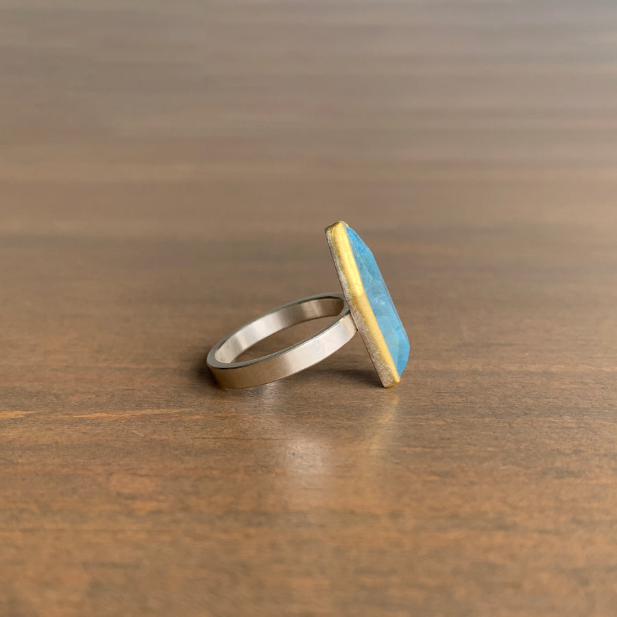 Aquamarine Geometric Ring