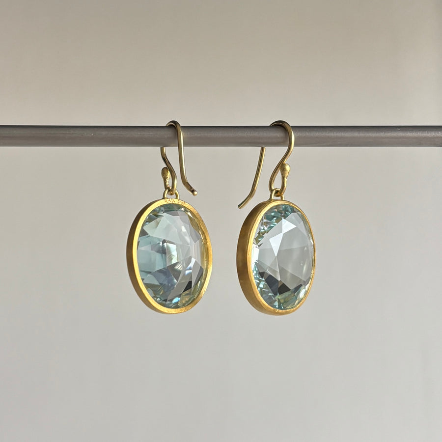 Bezel Set Faceted Oval Blue Topaz Earrings