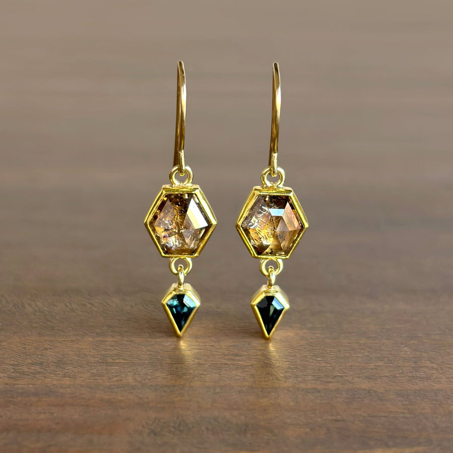 Brown Diamond & Montana Sapphire Earrings