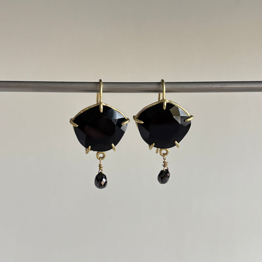 Onyx Petal Earrings with Black Diamond Drops