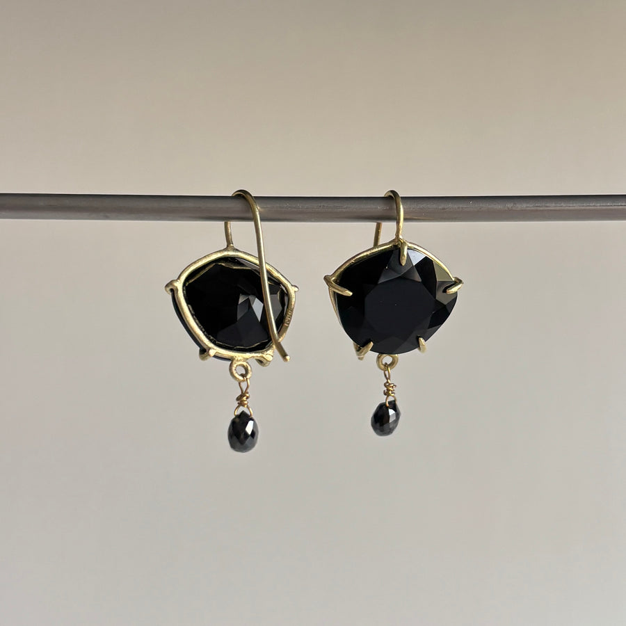 Onyx Petal Earrings with Black Diamond Drops