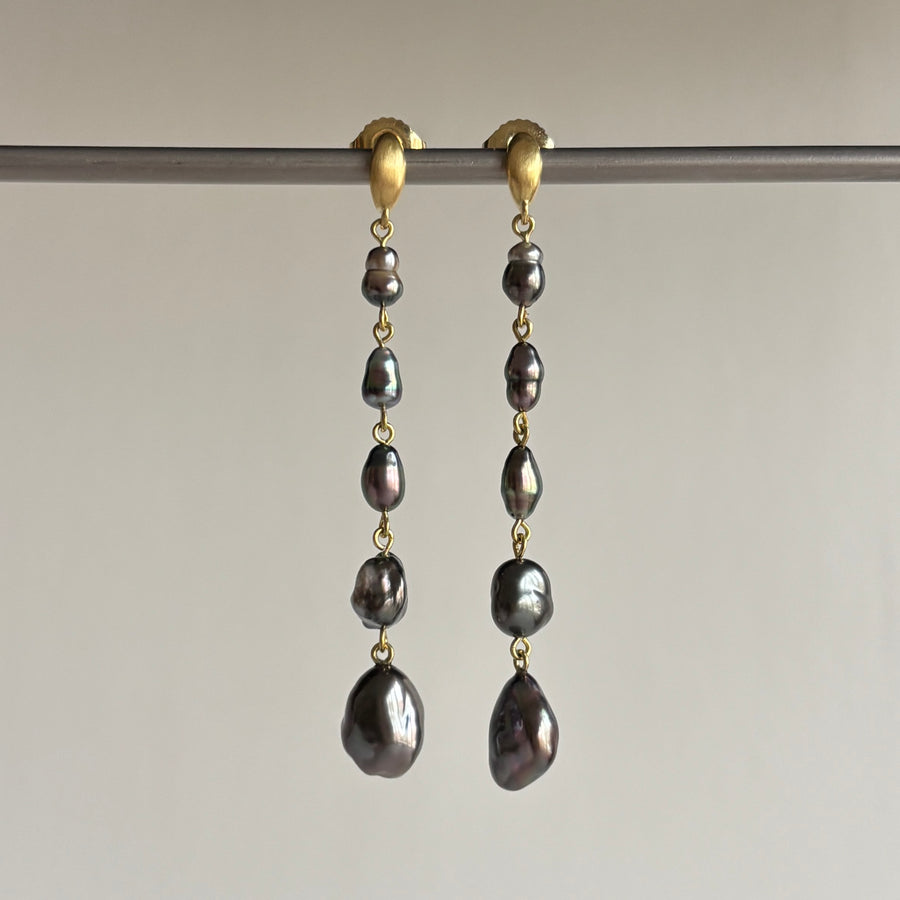 Black Tahitian Keshi Pearl Cascade Earrings