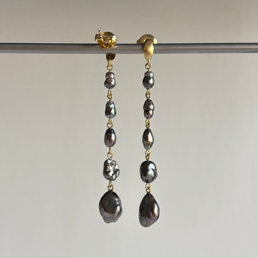 Black Tahitian Keshi Pearl Cascade Earrings