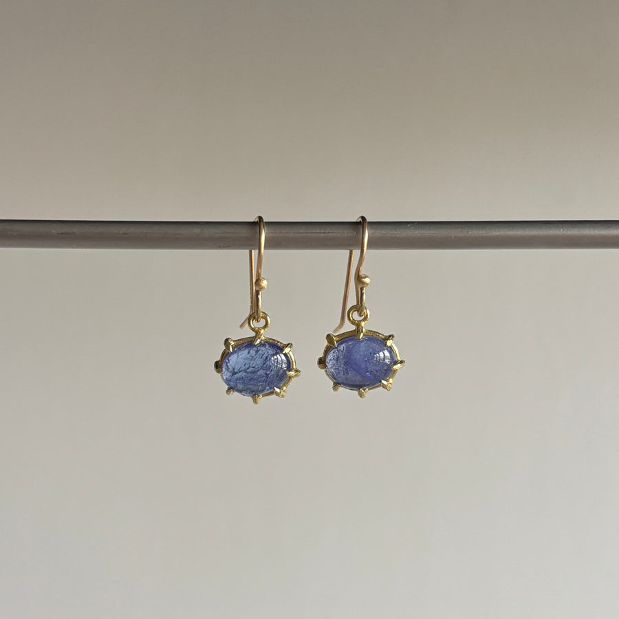Mini Oval Tanzanite Cabochon Earrings
