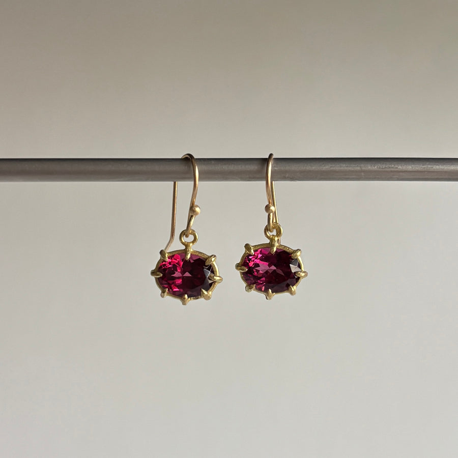Mini Faceted Oval Rhodolite Garnet Earrings