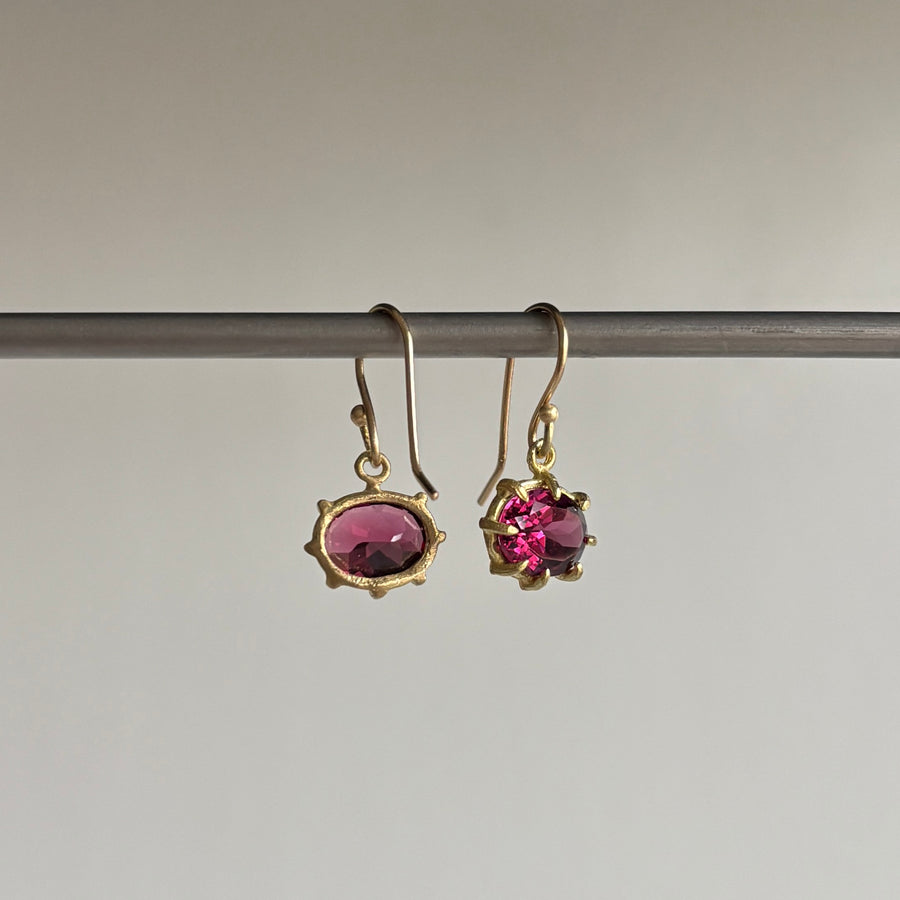 Mini Faceted Oval Rhodolite Garnet Earrings