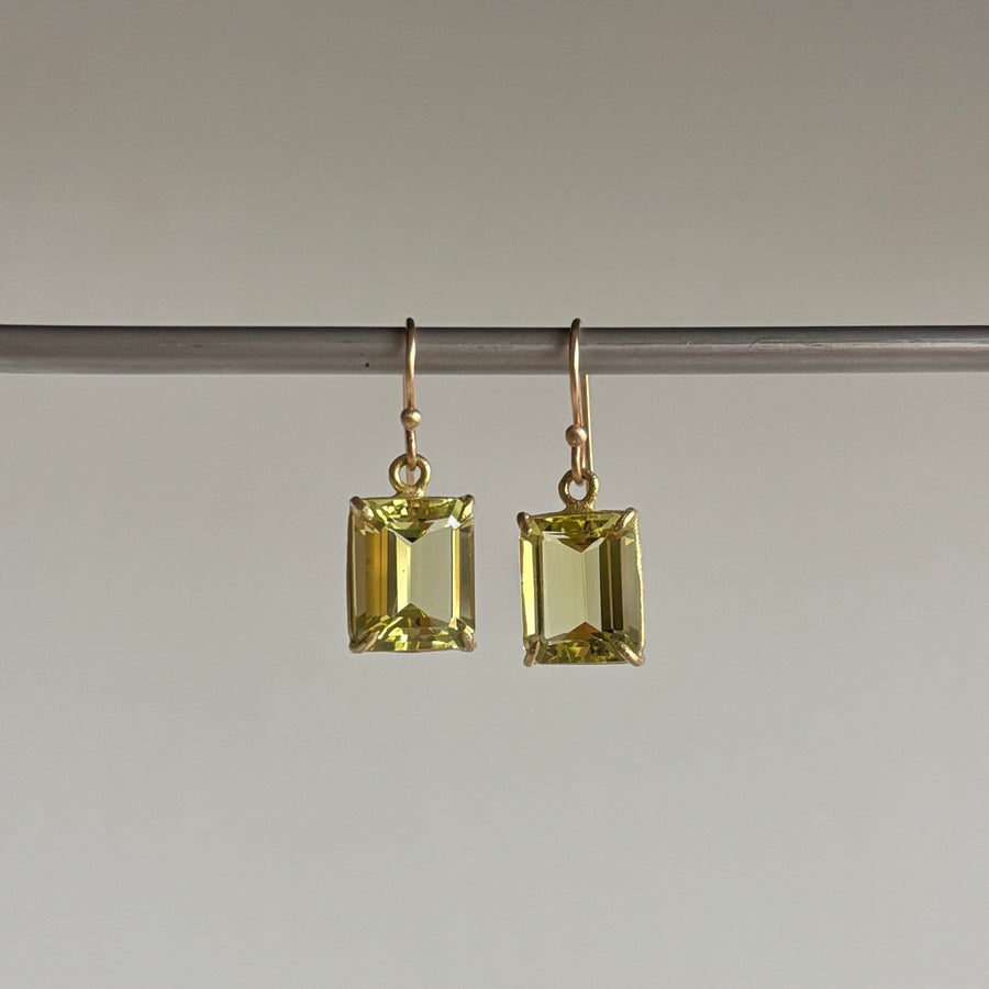 Small Emerald Cut Lemon Citrine Earrings