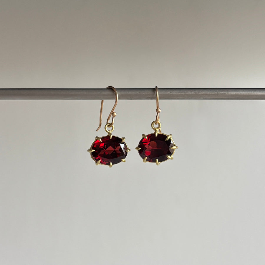 Small Faceted Oval Garnet Earrings