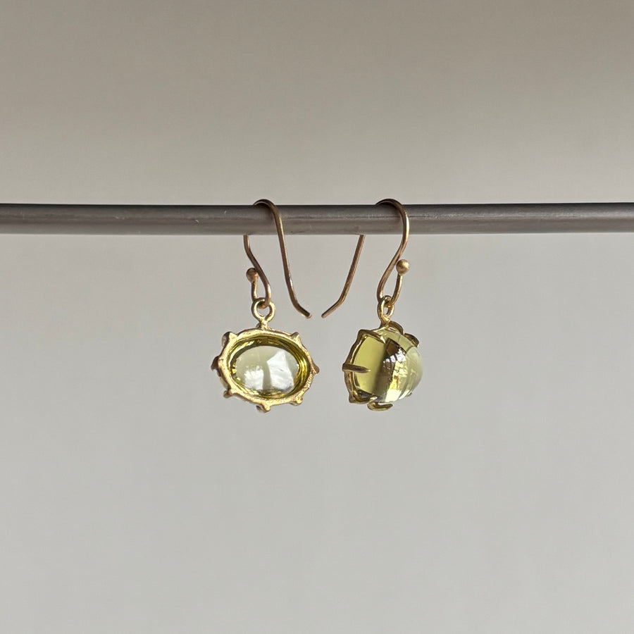 Small Oval Lemon Citrine Cabochon Earrings
