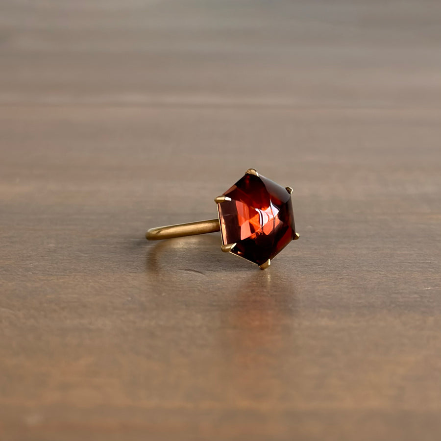 Red Hexagonal Sugarloaf Tourmaline Ring
