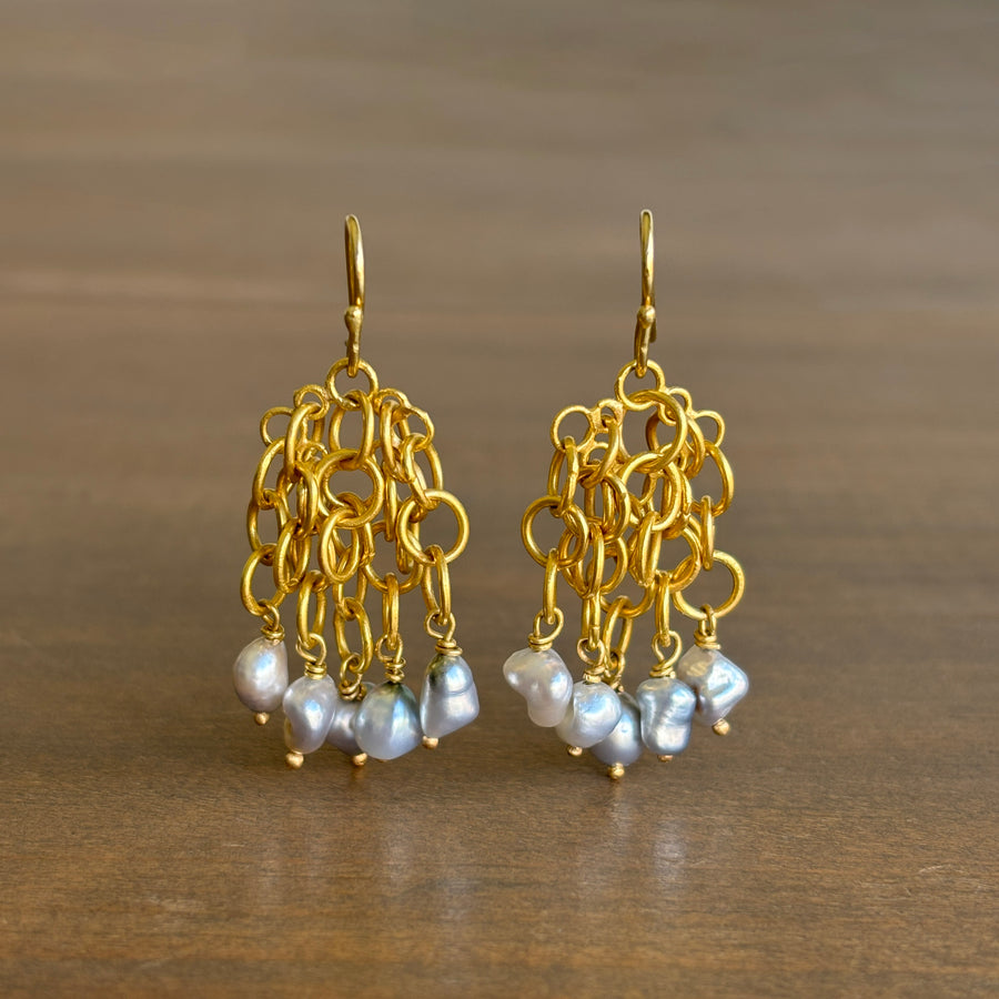 22k Gold Flutter Earrings with Keshi Pearls