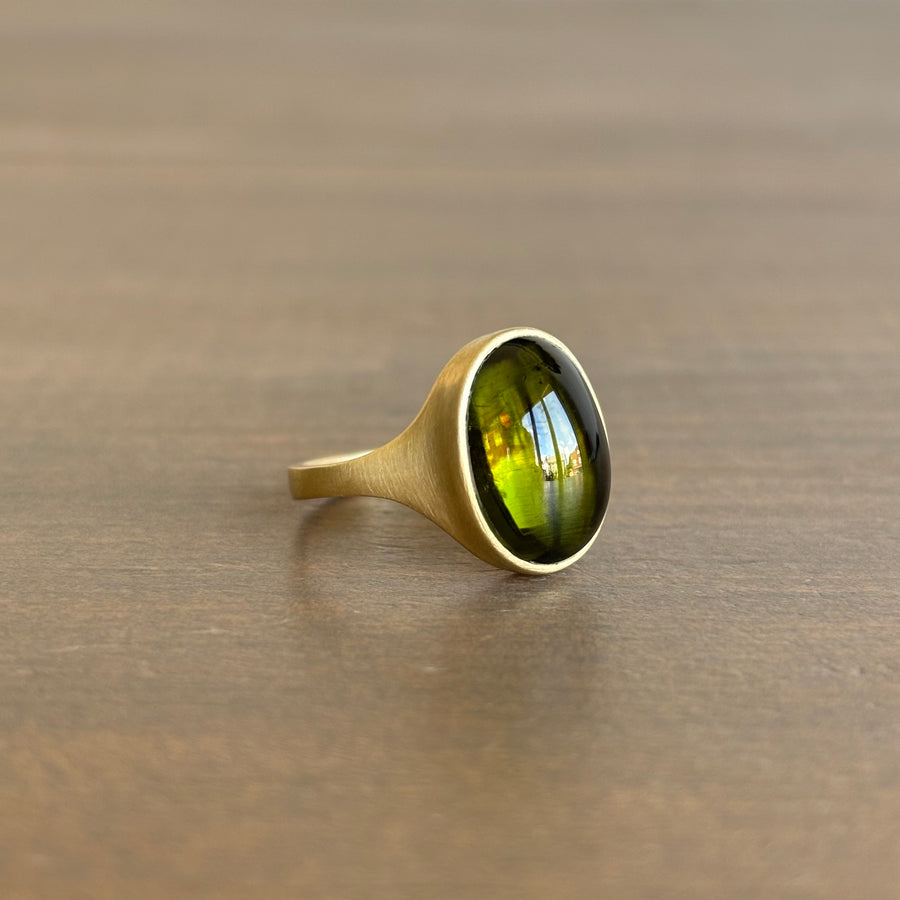 Moss Green Tourmaline Cabochon Cast Ring