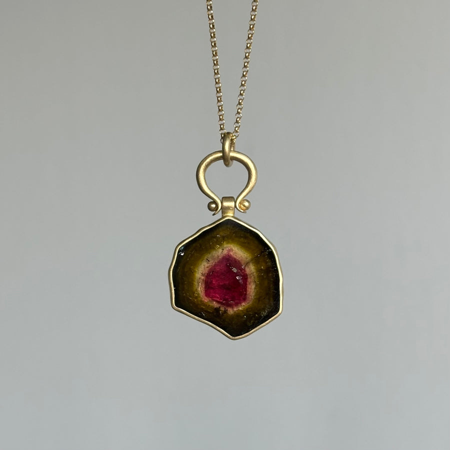 Watermelon Tourmaline Slice Pendant