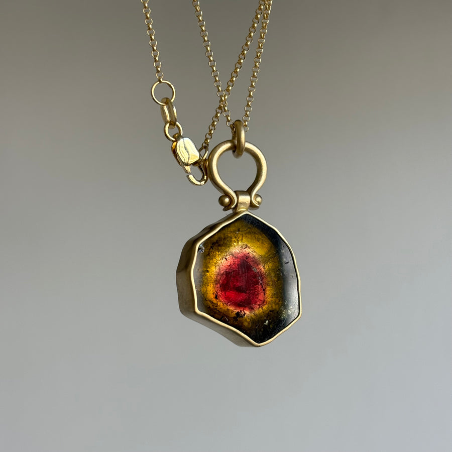 Watermelon Tourmaline Slice Pendant