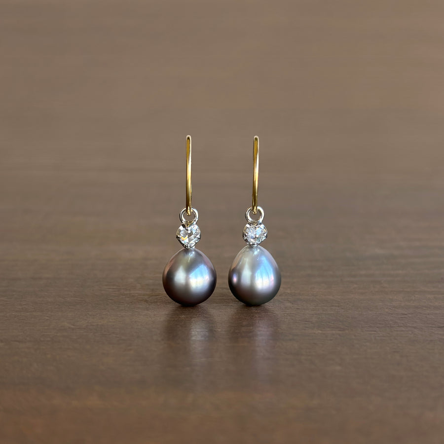 Tahitian Pearl & Rose Cut Diamond Earrings