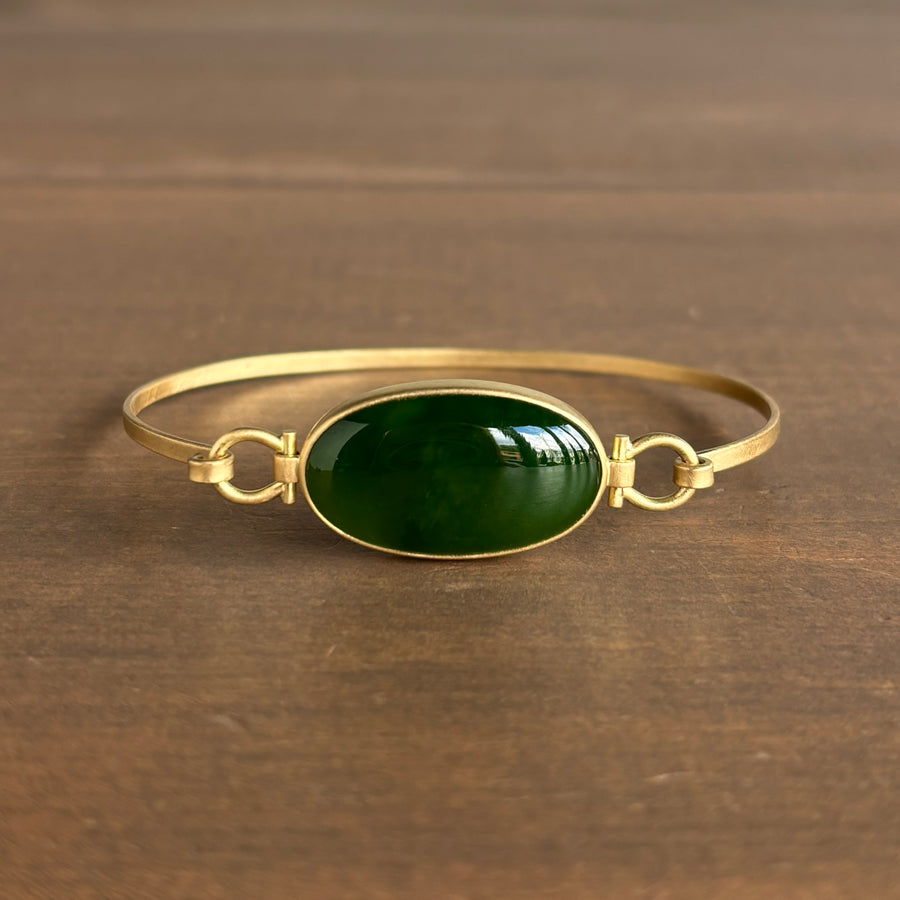 Large Oval Siberian Jade Hinged Bracelet