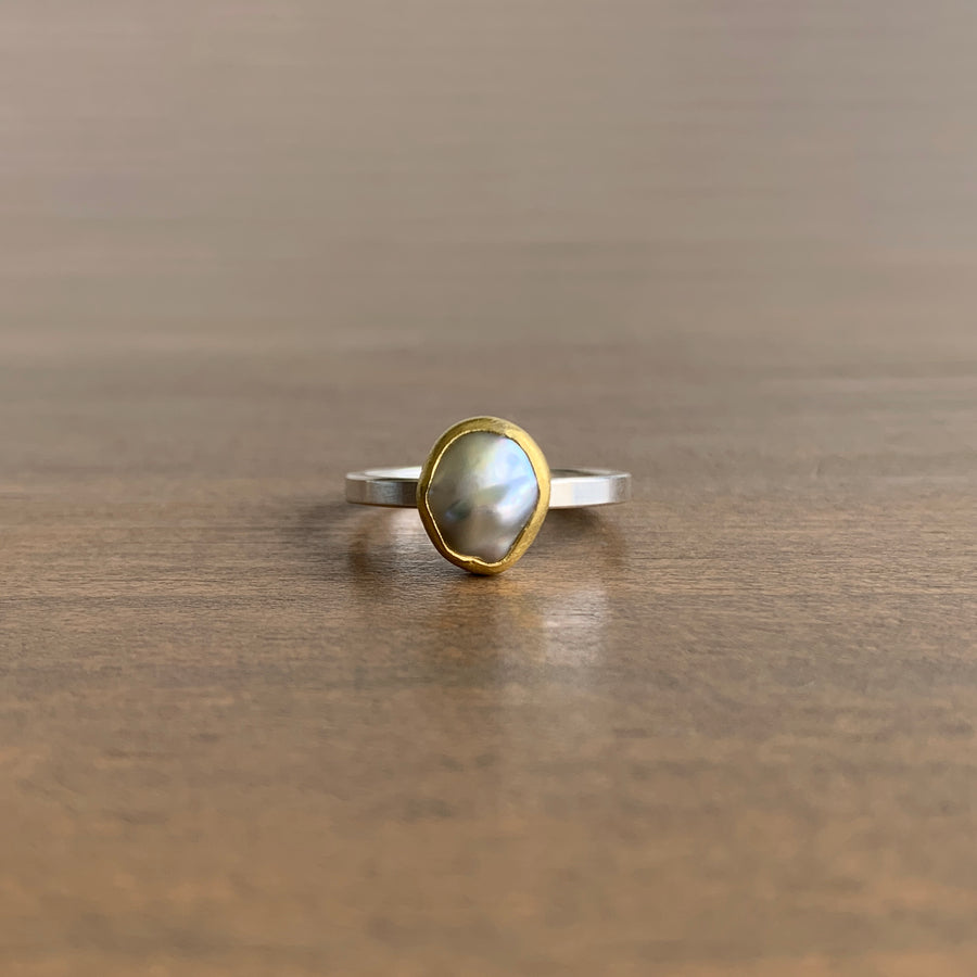 Black Keshi Pearl Ring