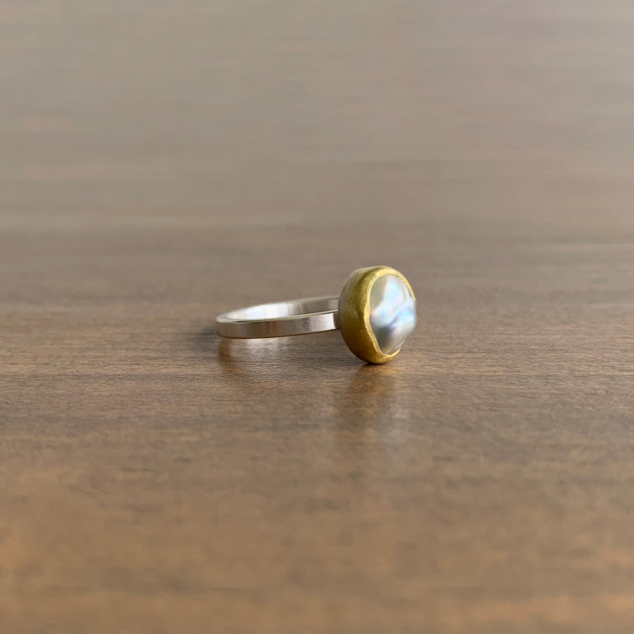 Black Keshi Pearl Ring
