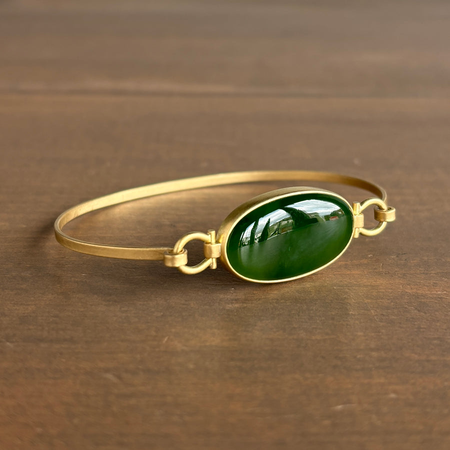 Large Oval Siberian Jade Hinged Bracelet