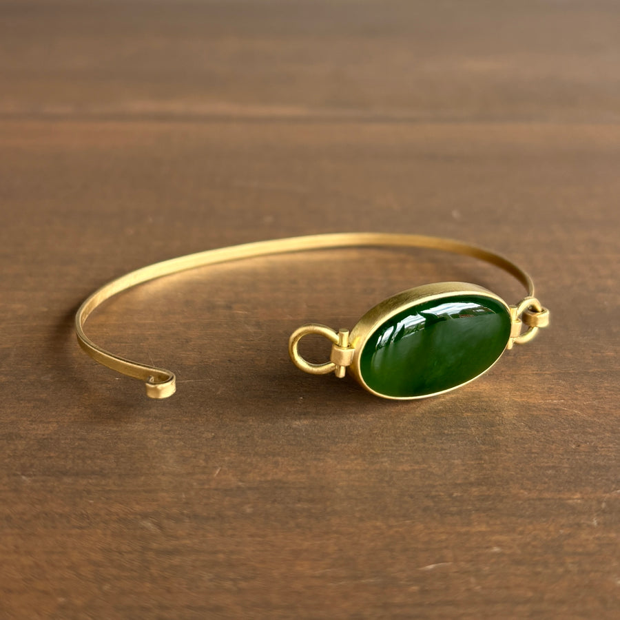 Large Oval Siberian Jade Hinged Bracelet