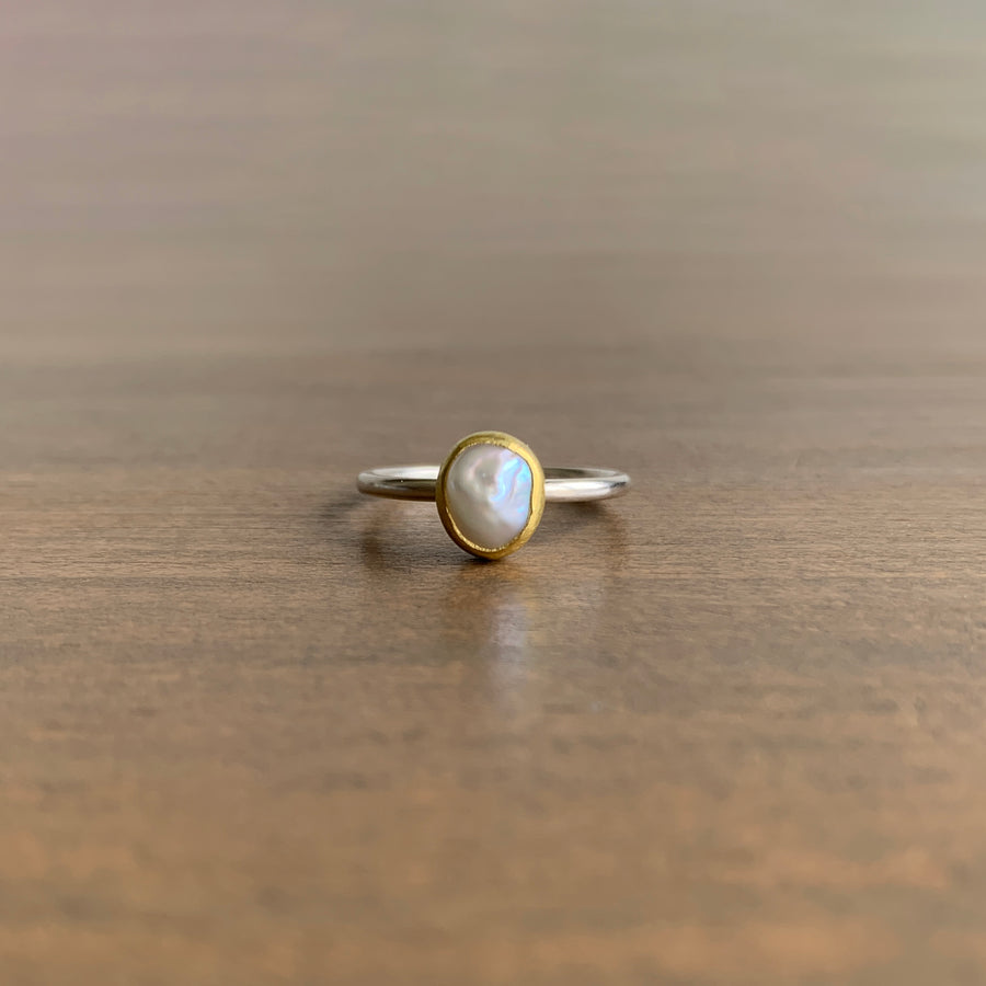 Silver Keshi Pearl Ring