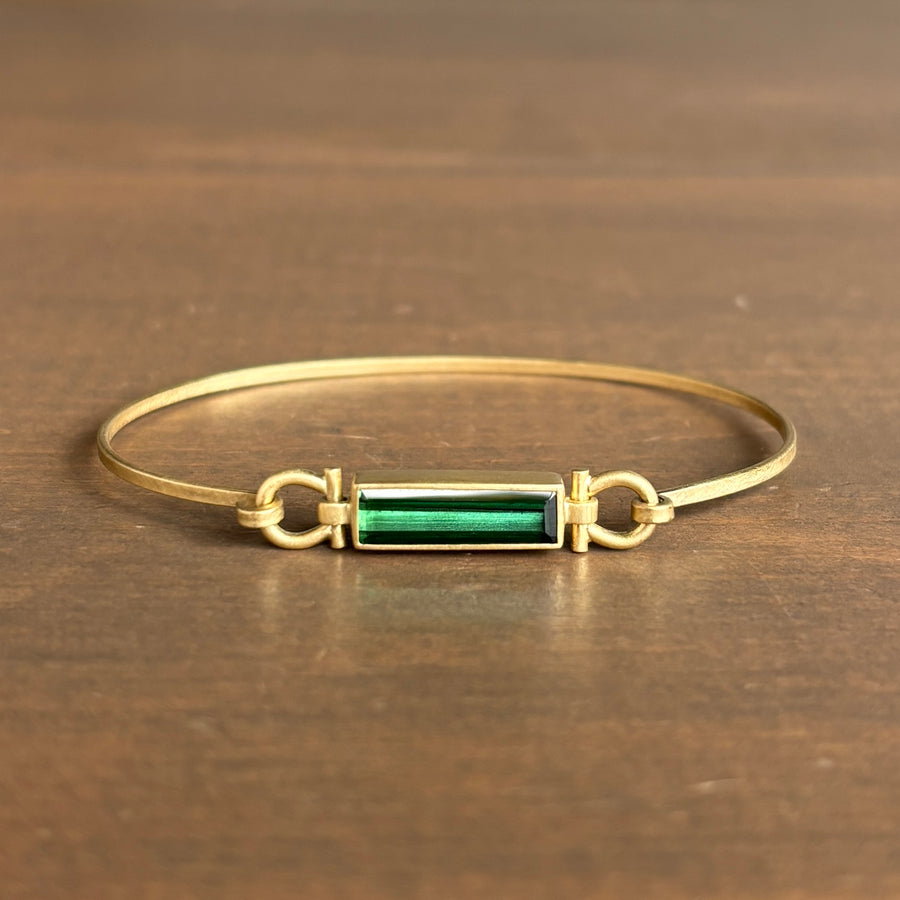 Long Green Brazilian Tourmaline Bar Hinged Bracelet