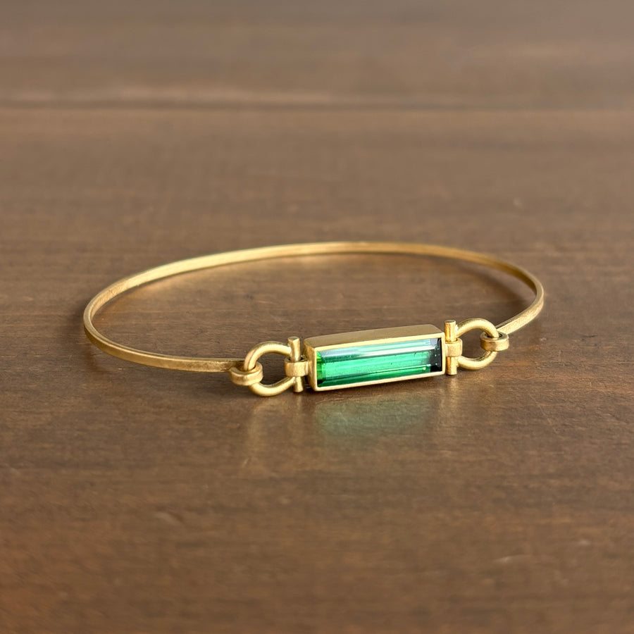 Long Green Brazilian Tourmaline Bar Hinged Bracelet