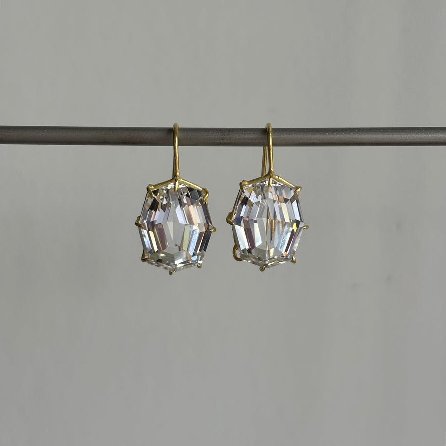 Octagon Faceted White Topaz Earrings