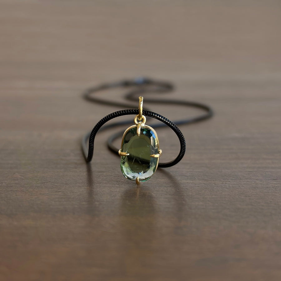 Rectangle Green Tourmaline Solitaire Pendant