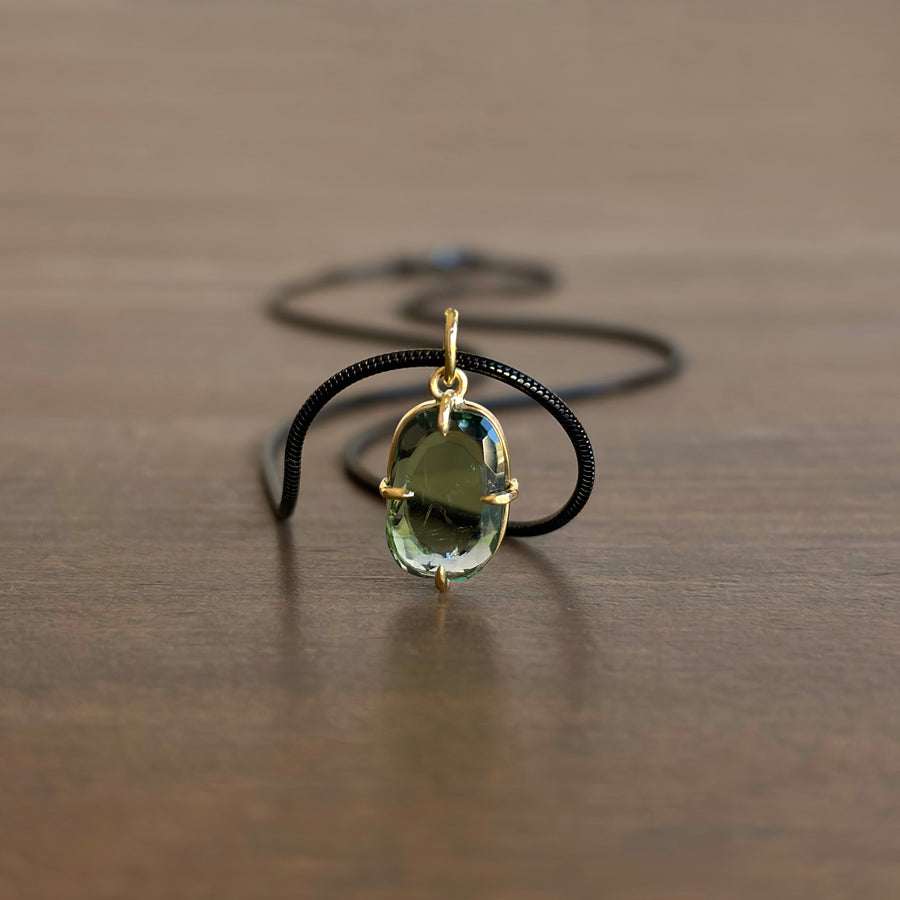 Rectangle Green Tourmaline Solitaire Pendant