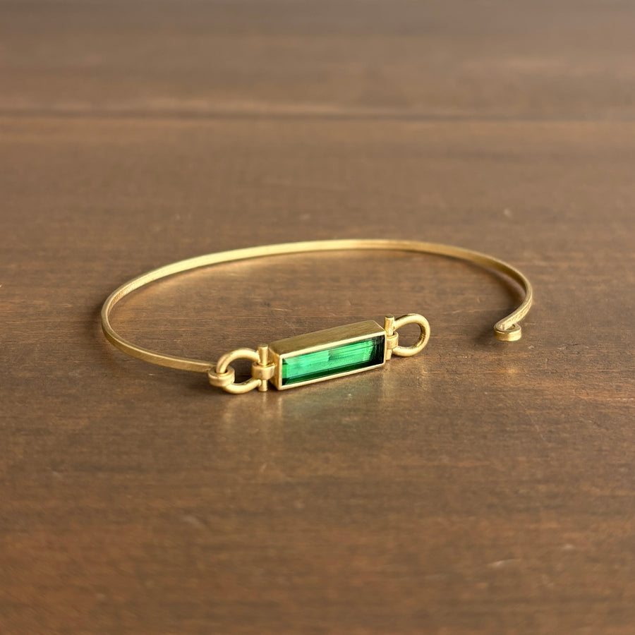 Long Green Brazilian Tourmaline Bar Hinged Bracelet