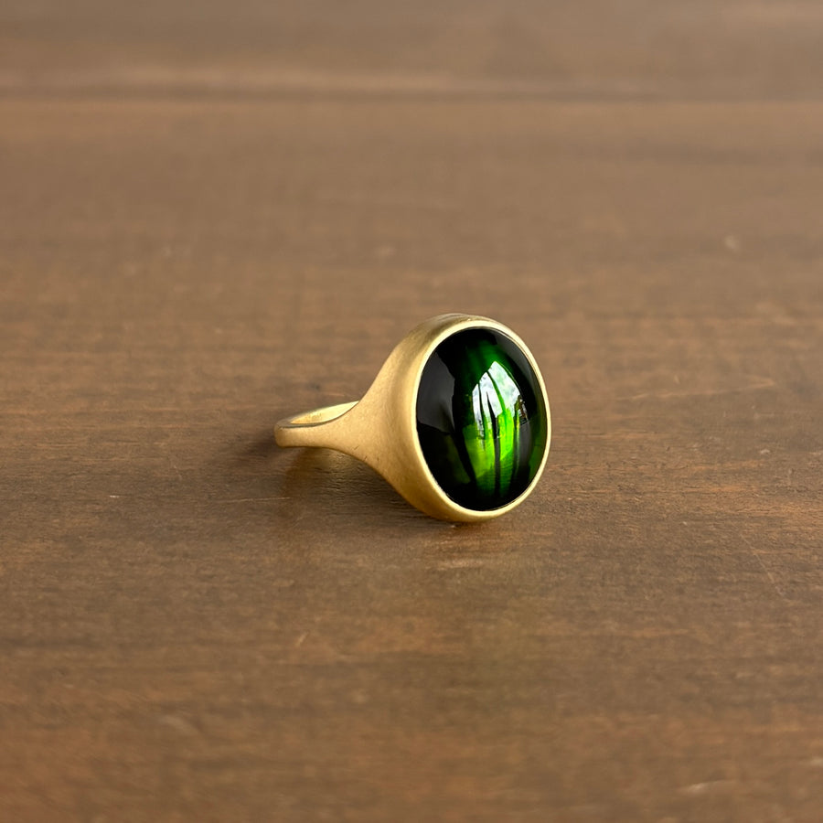 Oval Green Tourmaline Cabochon Cast Ring