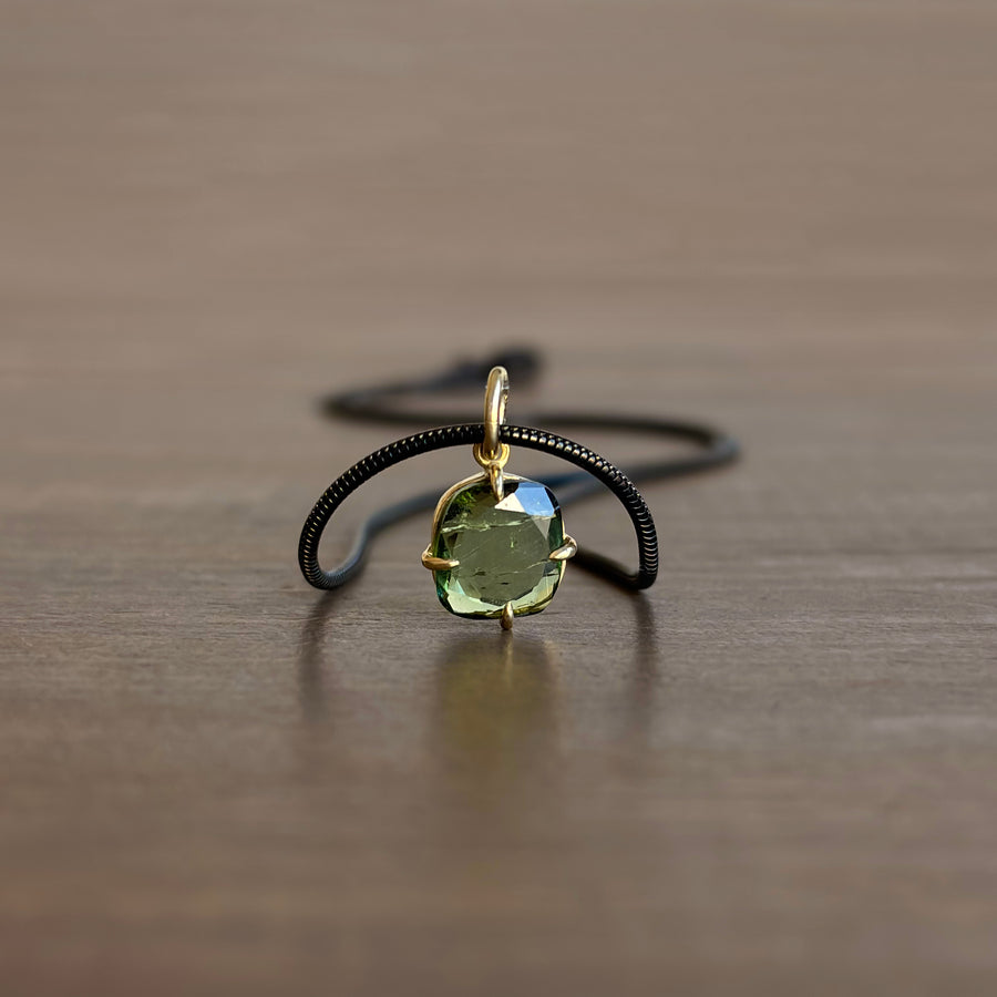 Square Green Tourmaline Solitaire Pendant