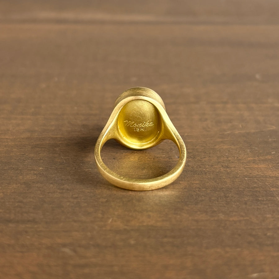 Oval Green Tourmaline Cabochon Cast Ring