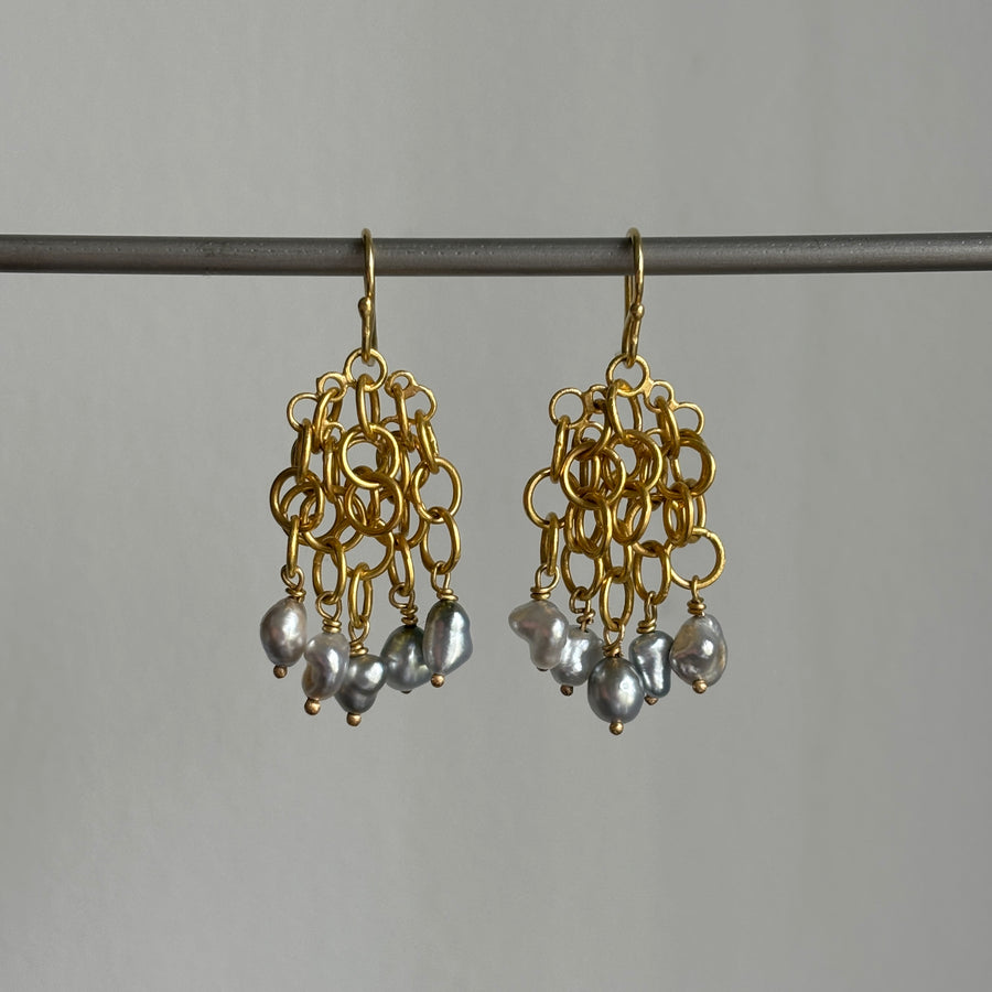 22k Gold Flutter Earrings with Keshi Pearls