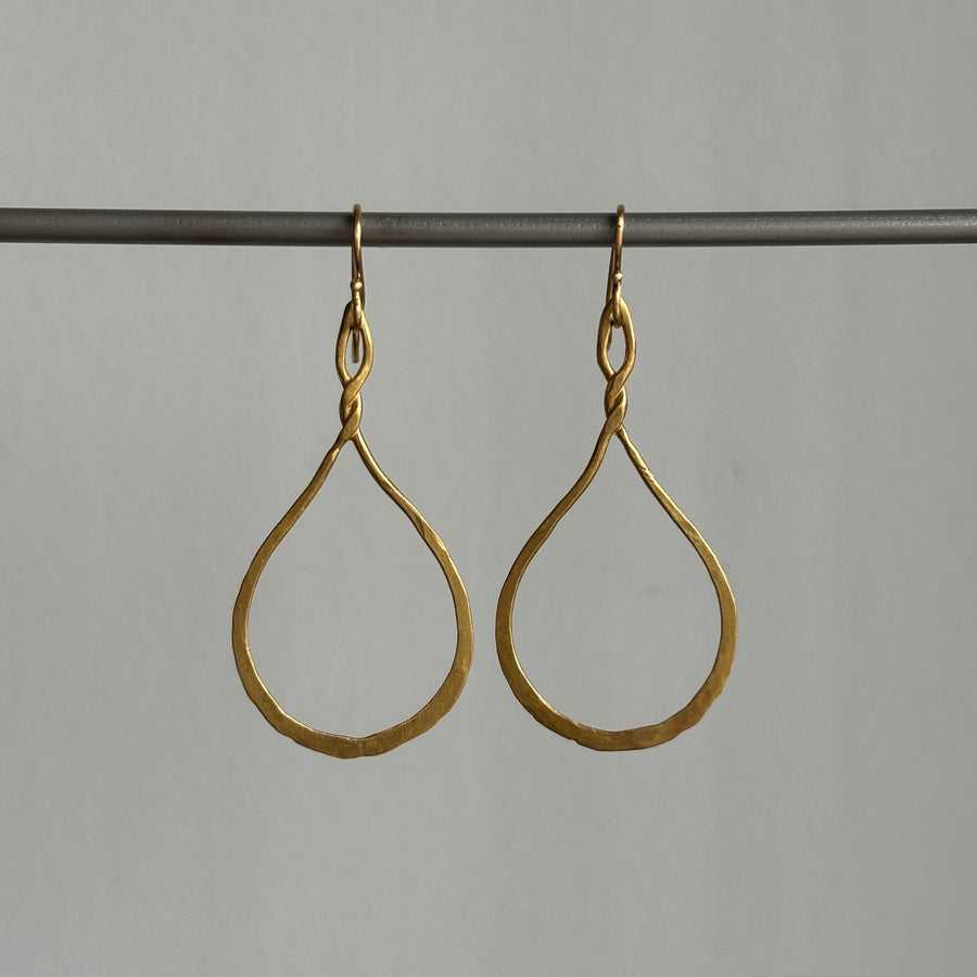22k Gold Twisted Teardrop Hoop Earrings