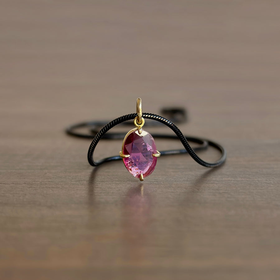 Oval Pink Tourmaline Solitaire Pendant
